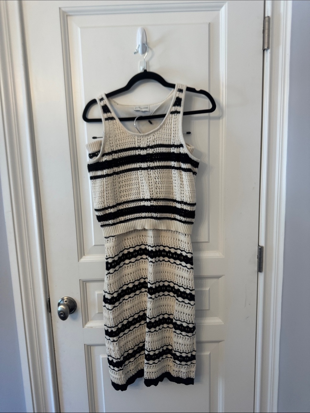 Sleeveless Striped Crochet MIDI Two piece set  in Cream and Black